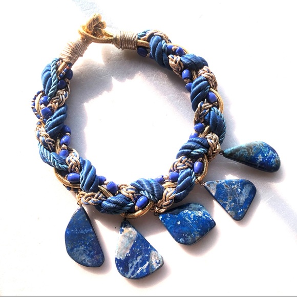 VTG Rope Braided Necklace Knot Sodalite Gem Stones